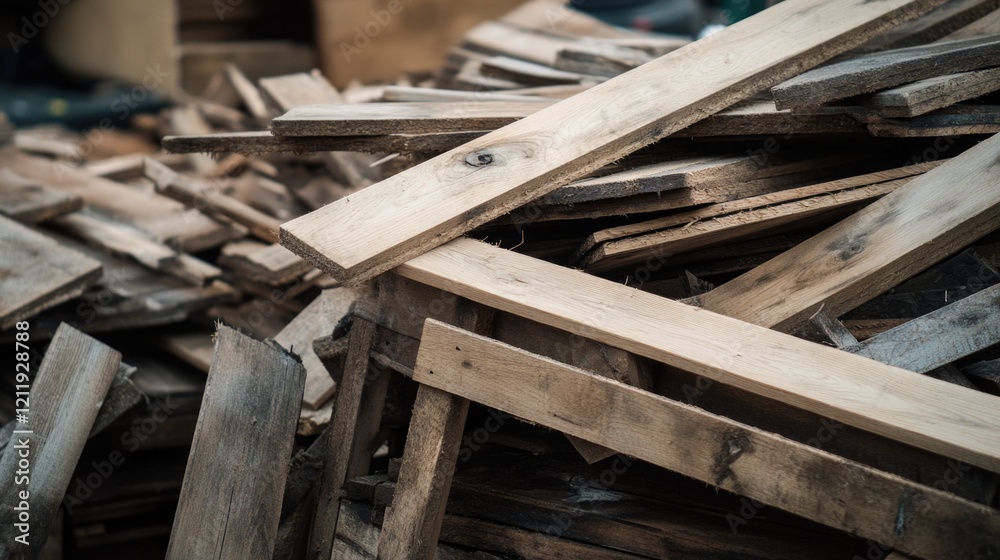Aufkleber A stack of wooden planks rests on another, creating a sturdy structure