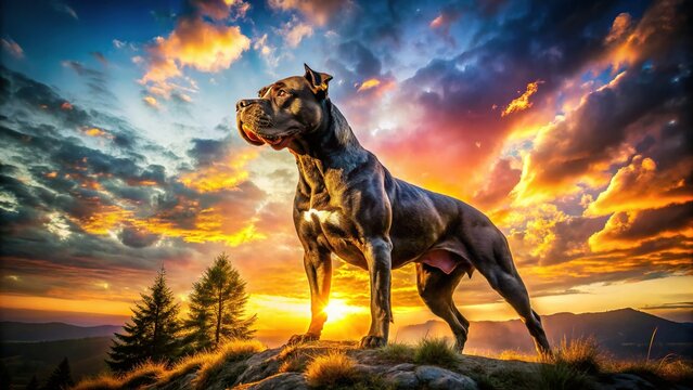 Powerful Pitweiler Mix Dog Double Exposure Stock Photo - Majestic Canine Silhouette