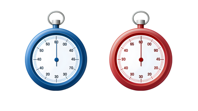 "Red and Blue Stopwatch Set Isolated on White Background"

