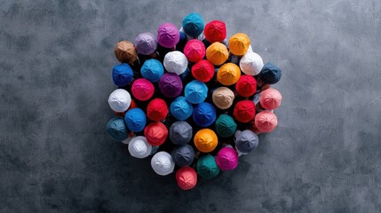 Diverse crowd gathering, overhead view. Teamwork, unity, collaboration