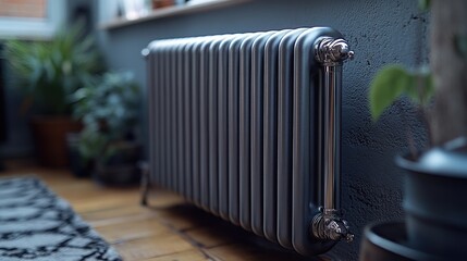 A radiator and potted plant placed together, suitable for home decor or office space