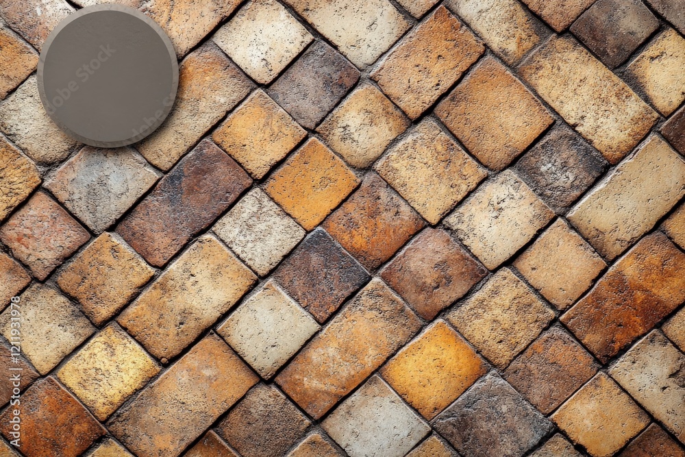 Poster A visual display of diagonal square stone bricks in earthy tones, each with varied texture, creating a harmonious blend of structure and organic aesthetic.