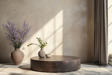 The podium is an empty space for displaying products in a beautiful warm brown color - mocha