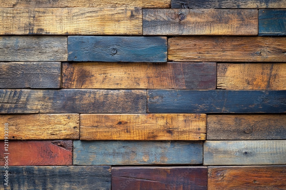 Aufkleber wooden panels in various tones are arranged seamlessly to create a mosaic effect, reflecting a natur