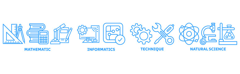 Fototapeta premium MINT icon set illustration concept with icon of mathematic, informatics, technique, natural science 