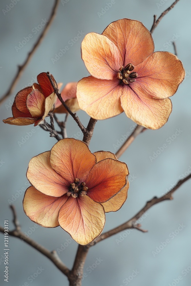 Poster a close-up view of colorful flowers growing on the trunk of a tree, ideal for use in nature, garden,