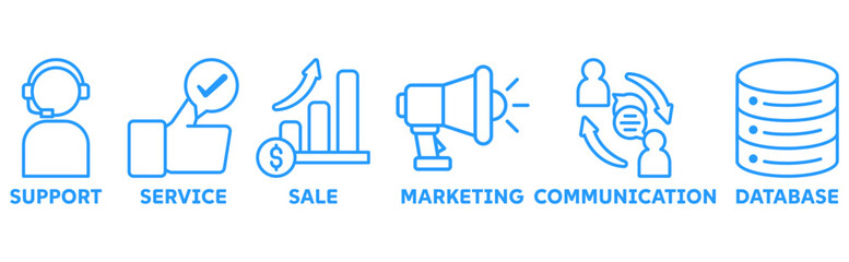 Obraz premium CRM icon set illustration concept with icon of support, service, sale, marketing, communication, database