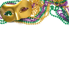 Mardi gras beads frame on white background © Anna