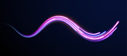 Laser beams luminous abstract sparkling isolated on a transparent background.  Abstract background in blue and purple neon glow colors. Png, lens, light, neon, line, blur, beam, ray.