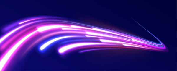 Vector glowing lines air flow effect. Speed connection background. Expressway, car headlight effect. Speed connection vector background. Png, line, blur, beam, ray, abstract, energy, pack, effect.