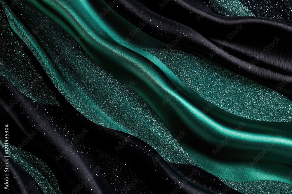 Poster a detailed view of intertwined green and black fabric threads