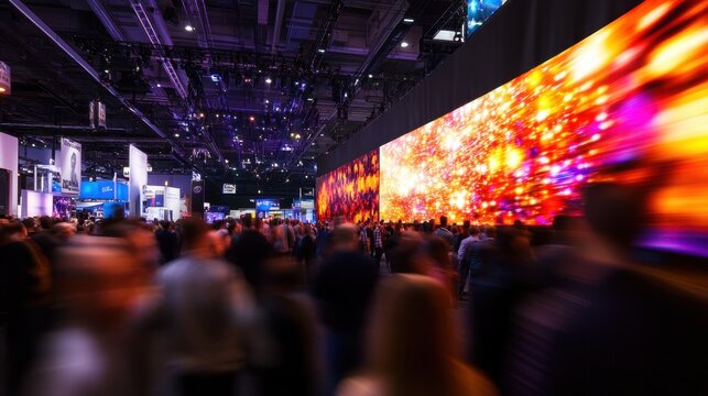 Build a Better Trade Show Image Week Vibrant technology expo with crowds and dynamic led displays