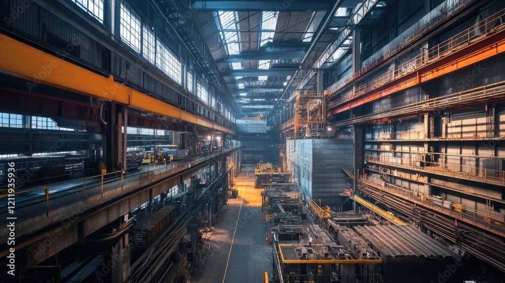 Poster A large industrial building with many steel elements, suitable for use in architectural or infrastructure photography