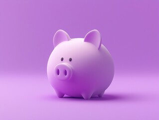 A 3D piggy bank on a purple background