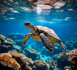 sea turtle swimming in the sea