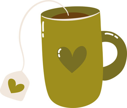 green mug with heart and tea bag clip art preview