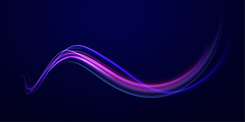 Light trail wave, fire path trace line, car lights, optic fiber and incandescence curve twirl. Big data traffic visualization, dynamic high speed, png, effect. Vector glowing lines air flow effect. 