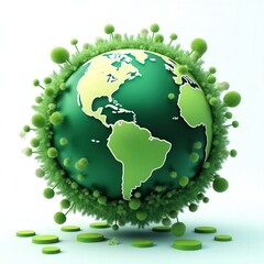 Eco-Inspired Digital Sphere
A digitally rendered globe surrounded by abstract elements like green foliage, coins, and futuristic icons.