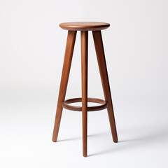 MidCentury Modern Wooden Bar Stool Teak Wood Simple Design Isolated on White