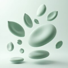 Floating Organic Modules
Modular abstract shapes resembling natural forms like leaves, water droplets, and stones in mid-air.