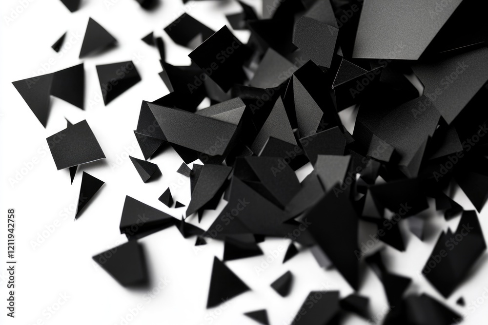 Poster A close-up shot of a pile of black triangles on a white surface, perfect for design and editorial use