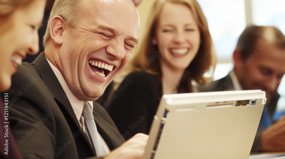 Poster A person having fun and amused while using a laptop computer