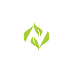 Letter N Leaf logo design vector template