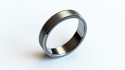 Sleek titanium metal wedding band elegantly isolated on a white background showcasing its modern design and polished finish