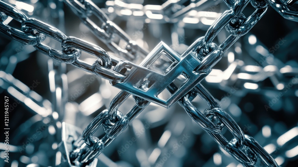 Aufkleber close-up view of a metal structure with heavy-duty chains, suitable for industrial or mechanical bac