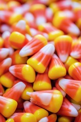 A colorful pile of candy corn on a table