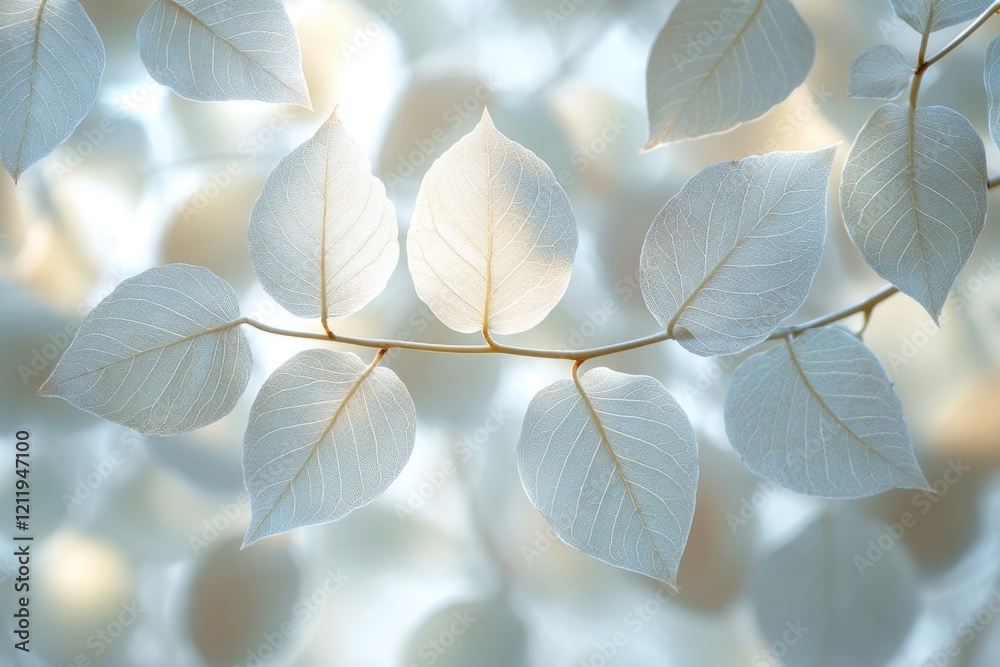 Poster A close-up shot of a tree branch featuring white leaves, perfect for adding a touch of nature to your design