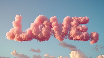 pink and purple pastel clouds forming the word "love" in the sky