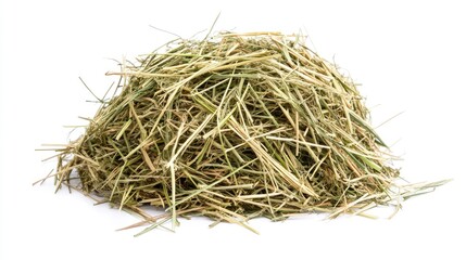 Timothy Hay Pile for Small Pet Nutrition on Clean White Background