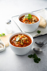 Homemade lentil soup with tomatoes