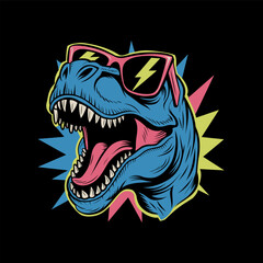 Naklejka premium Neon T-Rex with Lightning Glasses