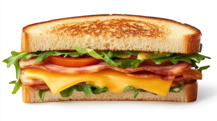 Toasted Cheese and Ham Sandwich with Fresh Vegetables and Melted Cheese on Crispy Bread