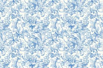 Floral Toile Tapestry Pattern. Vintage botanical wallpaper pattern. Background image. Created with Generative AI technology