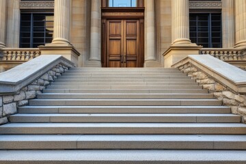 Fototapeta premium A stone staircase leads up to a wooden door, perfect for use in architectural or interior design contexts