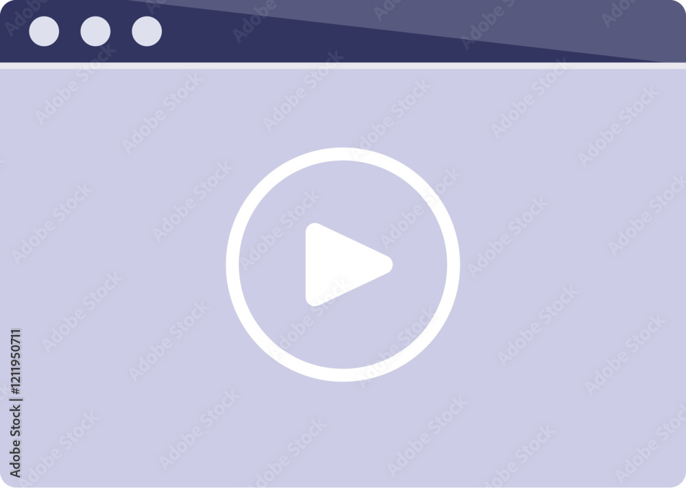 Poster play button displayed on video player in simple browser window, representing online video streaming