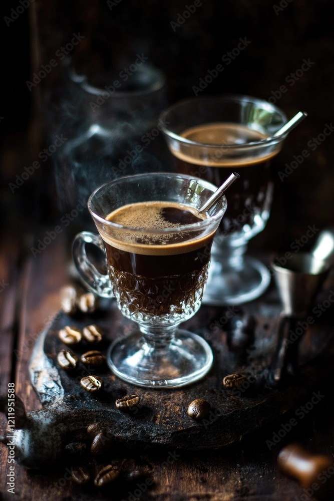 Aufkleber two cups of coffee sitting on a table with no other items around