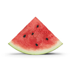 Watermelon slice isolated on white background, Realistic juicy 3D PNG watermelon half slice, Ripe fresh sliced watermelon pieces arranged, brighter vibrant red colors,