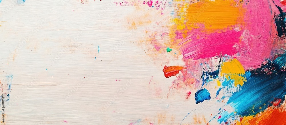 Poster Artistic Tools Arrangement with Vibrant Paints and Brushes on Light Wooden Surface with Creative Mess and Blank Space for Text Display