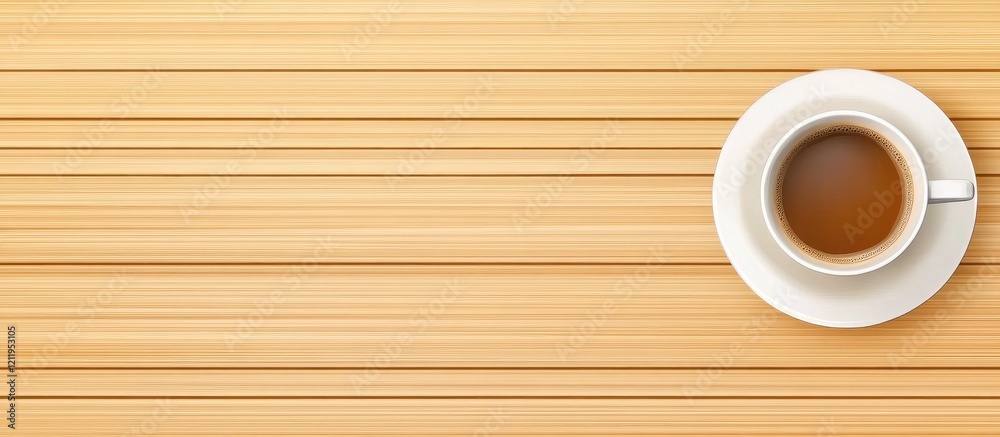 Aufkleber Cappuccino coffee cup positioned on a light wooden table surface with ample blank space for creative text placement and design elements.