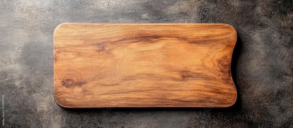 Aufkleber top view of a polished wooden board with smooth grain on a dark textured background ideal for culina