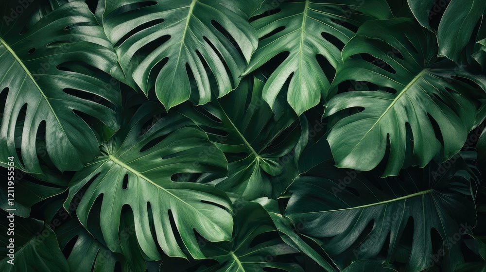 Aufkleber tropical green leaf background texture with detailed veins from rainforest foliage creating a lush j