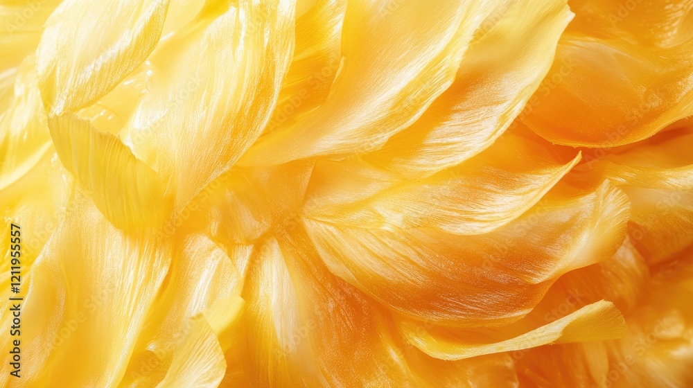 Poster close-up of vibrant yellow pineapple flesh with smooth, glossy texture on a light background ideal f