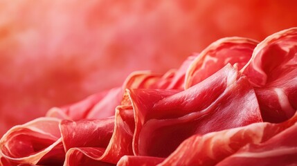 Delicious prosciutto slices elegantly arranged with a soft gradient background ideal for culinary advertisements or food blog features