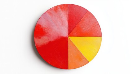 Fototapeta premium Round color wheel featuring vibrant red and orange segments with smooth textures, isolated on a clean white background for artistic exploration.