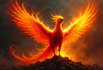 Majestic Phoenix Rises From Fiery Ashes in a Breathtaking Display of Rebirth and Power