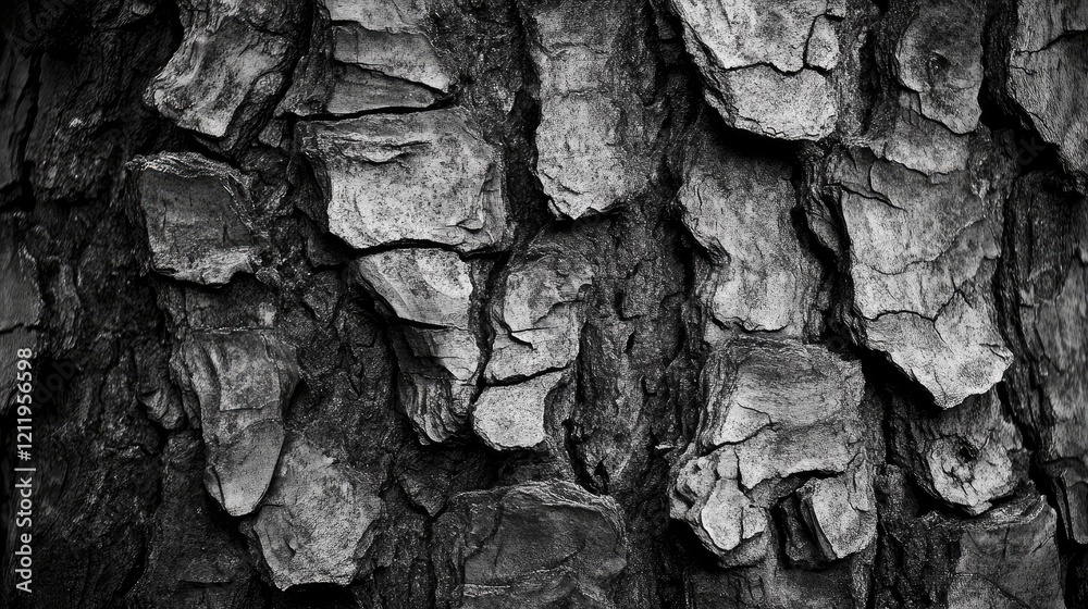 Leinwandbilder textured bark of an ancient tree showcasing intricate patterns and rough surfaces in black and white